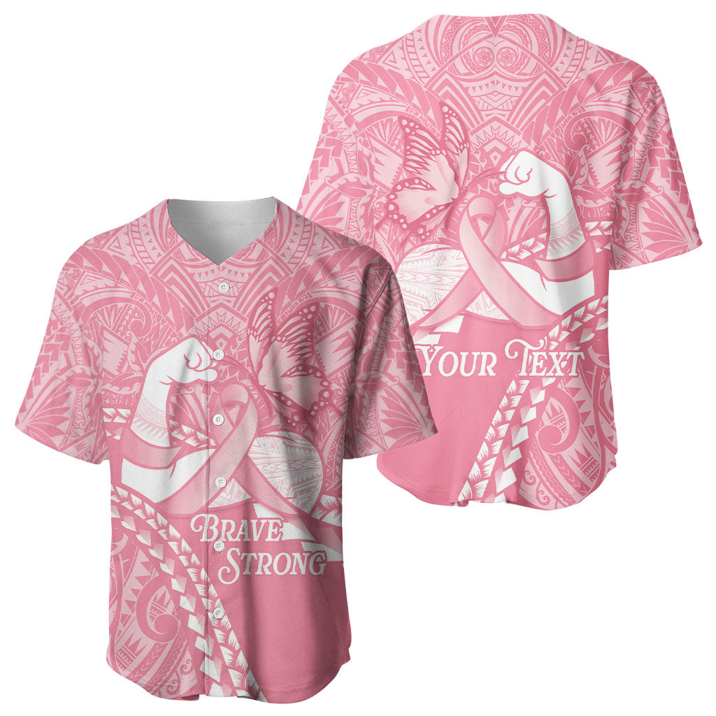 Personalised Polynesia Breast Cancer Awareness Baseball Jersey Brave Strong Butterfly Pink Ribbon LT14 - Polynesian Pride