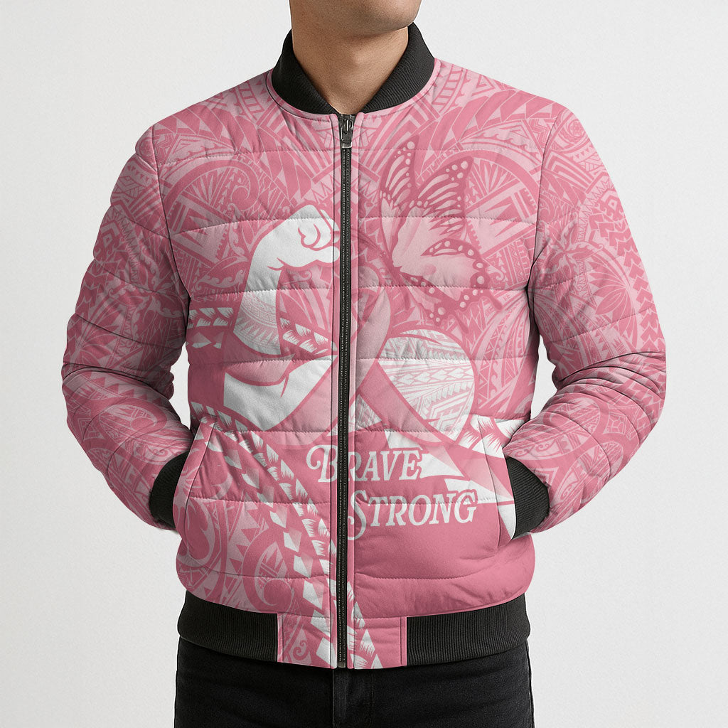 Personalised Polynesia Breast Cancer Awareness Bomber Puffer Jacket Brave Strong Butterfly Pink Ribbon LT14 - Polynesian Pride