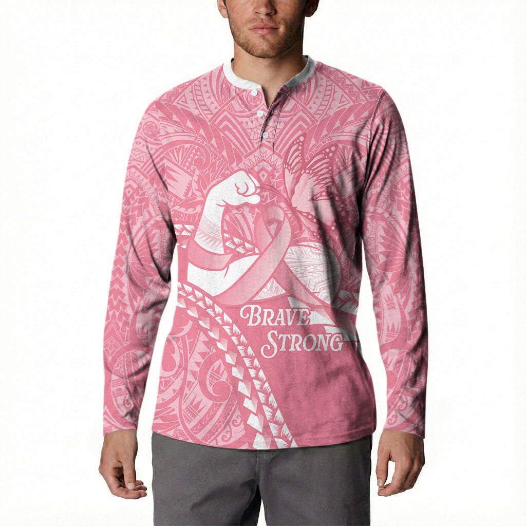Personalised Polynesia Breast Cancer Awareness Button Sweatshirt Brave Strong Butterfly Pink Ribbon LT14 - Polynesian Pride