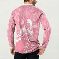 Personalised Polynesia Breast Cancer Awareness Button Sweatshirt Brave Strong Butterfly Pink Ribbon LT14 - Polynesian Pride