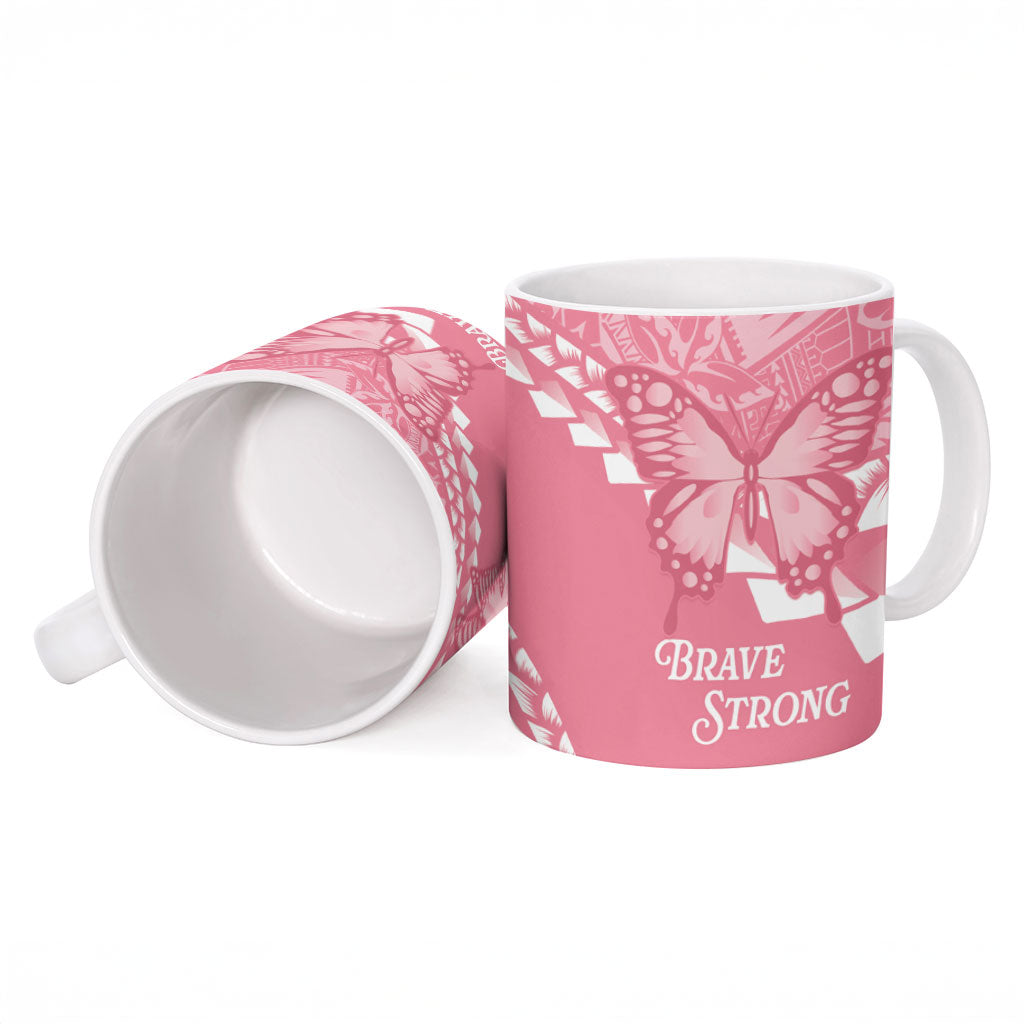Personalised Polynesia Breast Cancer Awareness Ceramic Mug Brave Strong Butterfly Pink Ribbon LT14 - Polynesian Pride
