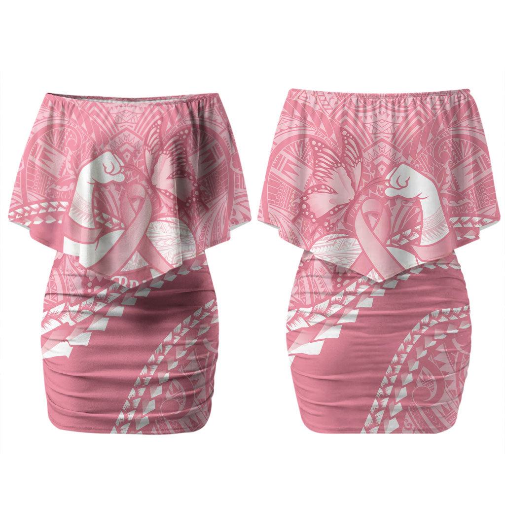Personalised Polynesia Breast Cancer Awareness Couples Matching Off Shoulder Short Dress and Hawaiian Shirt Brave Strong Butterfly Pink Ribbon LT14 - Polynesian Pride