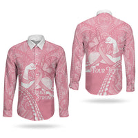 Personalised Polynesia Breast Cancer Awareness Couples Matching Off The Shoulder Long Sleeve Dress and Long Sleeve Button Shirt Brave Strong Butterfly Pink Ribbon LT14 - Polynesian Pride