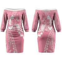 Personalised Polynesia Breast Cancer Awareness Couples Matching Off The Shoulder Long Sleeve Dress and Long Sleeve Button Shirt Brave Strong Butterfly Pink Ribbon LT14 - Polynesian Pride
