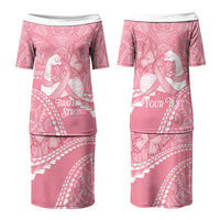 Personalised Polynesia Breast Cancer Awareness Couples Matching Puletasi and Hawaiian Shirt Brave Strong Butterfly Pink Ribbon LT14 - Polynesian Pride