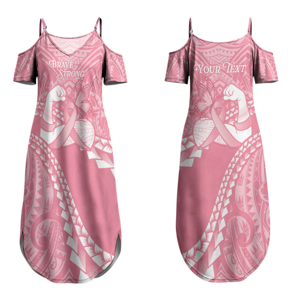 Personalised Polynesia Breast Cancer Awareness Couples Matching Summer Maxi Dress and Long Sleeve Button Shirt Brave Strong Butterfly Pink Ribbon LT14 - Polynesian Pride