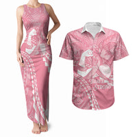 Personalised Polynesia Breast Cancer Awareness Couples Matching Tank Maxi Dress and Hawaiian Shirt Brave Strong Butterfly Pink Ribbon LT14 Pink - Polynesian Pride