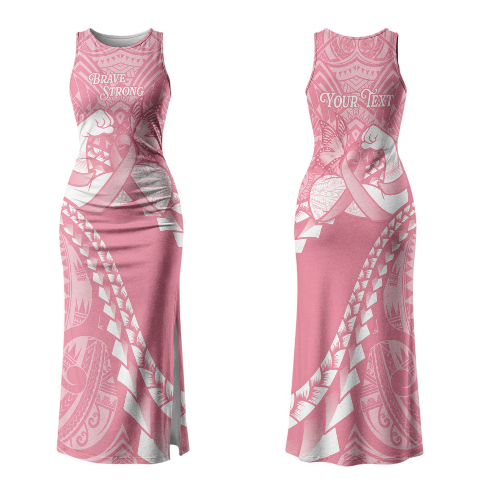 Personalised Polynesia Breast Cancer Awareness Couples Matching Tank Maxi Dress and Long Sleeve Button Shirt Brave Strong Butterfly Pink Ribbon LT14 - Polynesian Pride