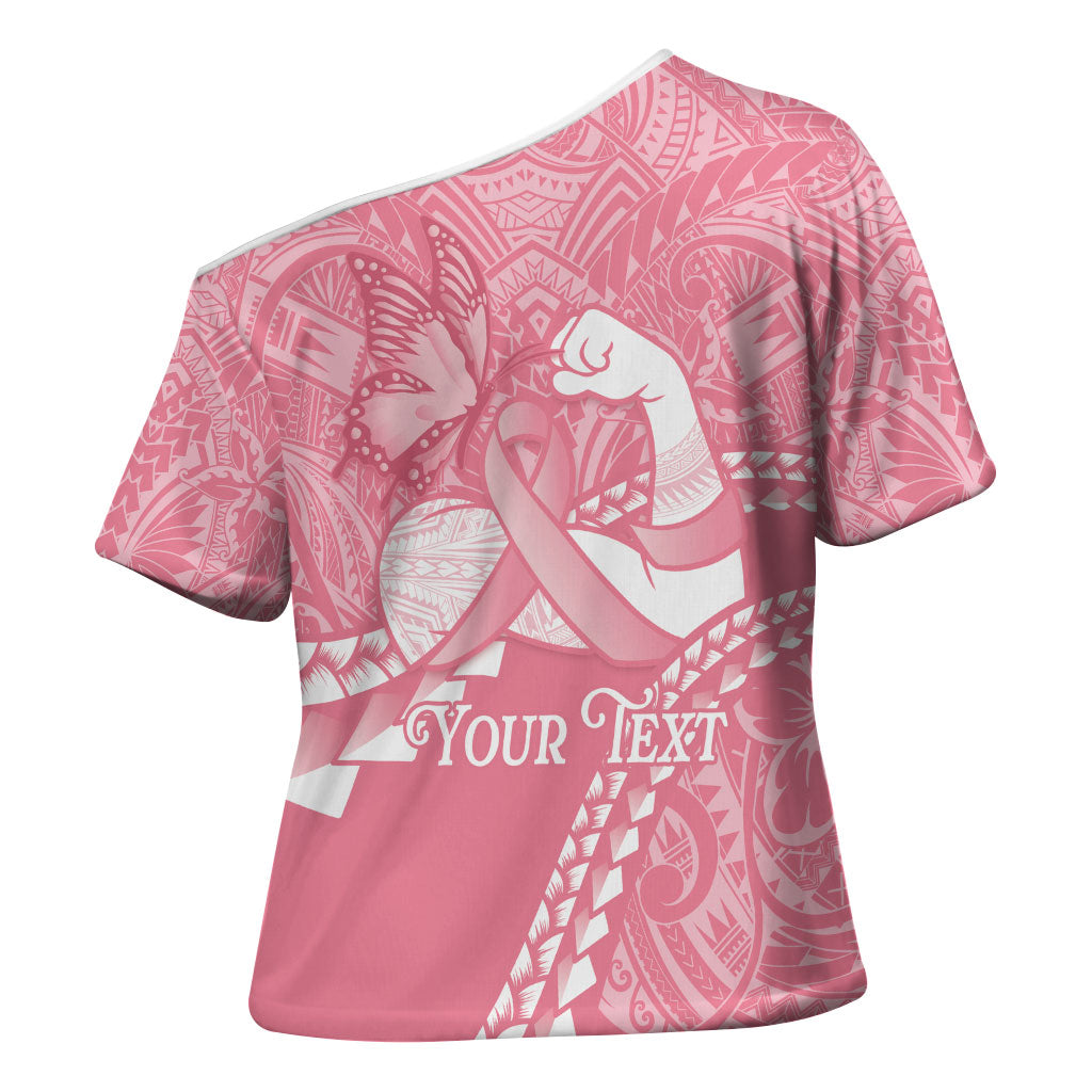 Personalised Polynesia Breast Cancer Awareness Cross Shoulder Shirt Brave Strong Butterfly Pink Ribbon LT14 - Polynesian Pride