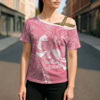 Personalised Polynesia Breast Cancer Awareness Cross Shoulder Shirt Brave Strong Butterfly Pink Ribbon LT14 - Polynesian Pride