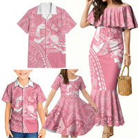 Personalised Polynesia Breast Cancer Awareness Family Matching Mermaid Dress and Hawaiian Shirt Brave Strong Butterfly Pink Ribbon LT14 - Polynesian Pride