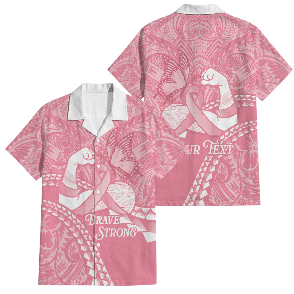 Personalised Polynesia Breast Cancer Awareness Family Matching Summer Maxi Dress and Hawaiian Shirt Brave Strong Butterfly Pink Ribbon LT14 Dad's Shirt - Short Sleeve Pink - Polynesian Pride