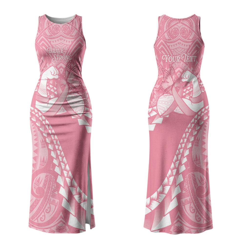 Personalised Polynesia Breast Cancer Awareness Family Matching Tank Maxi Dress and Hawaiian Shirt Brave Strong Butterfly Pink Ribbon LT14 Mom's Dress Pink - Polynesian Pride