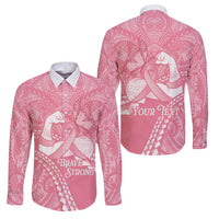 Personalised Polynesia Breast Cancer Awareness Family Matching Tank Maxi Dress and Hawaiian Shirt Brave Strong Butterfly Pink Ribbon LT14 Dad's Shirt - Long Sleeve Pink - Polynesian Pride