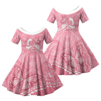 Personalised Polynesia Breast Cancer Awareness Family Matching Tank Maxi Dress and Hawaiian Shirt Brave Strong Butterfly Pink Ribbon LT14 Daughter's Dress Pink - Polynesian Pride