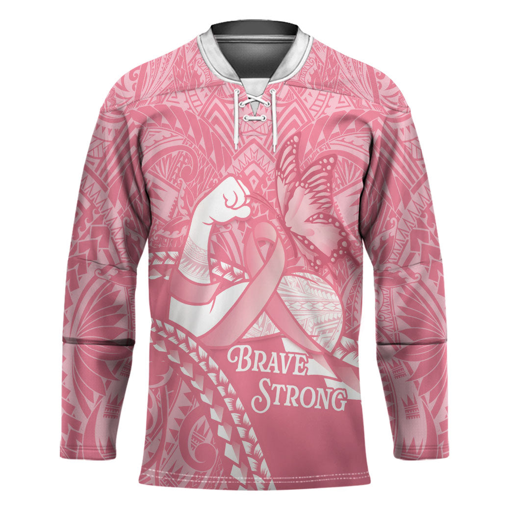 Personalised Polynesia Breast Cancer Awareness Hockey Jersey Brave Strong Butterfly Pink Ribbon LT14 Unisex Pink - Polynesian Pride