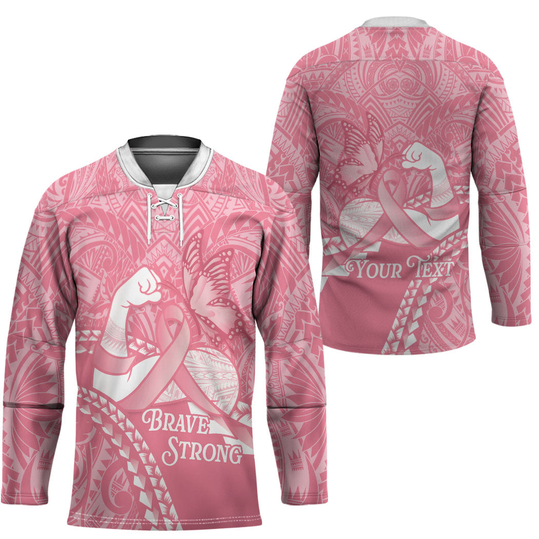 Personalised Polynesia Breast Cancer Awareness Hockey Jersey Brave Strong Butterfly Pink Ribbon LT14 - Polynesian Pride
