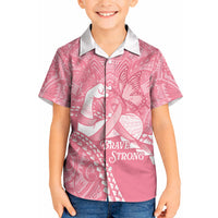 Personalised Polynesia Breast Cancer Awareness Kid Hawaiian Shirt Brave Strong Butterfly Pink Ribbon LT14 Kid Pink - Polynesian Pride
