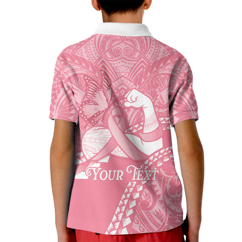 Personalised Polynesia Breast Cancer Awareness Kid Polo Shirt Brave Strong Butterfly Pink Ribbon LT14 - Polynesian Pride