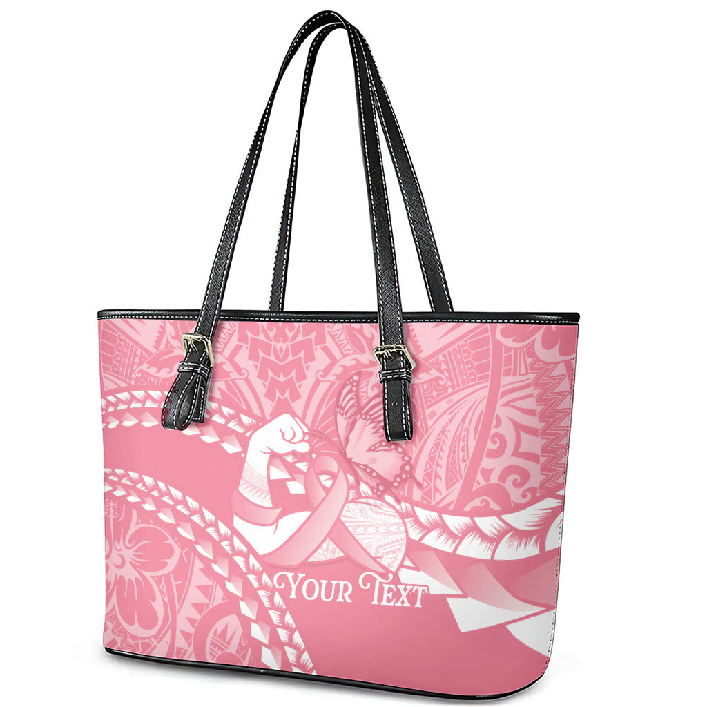 Personalised Polynesia Breast Cancer Awareness Leather Tote Bag Brave Strong Butterfly Pink Ribbon LT14 - Polynesian Pride