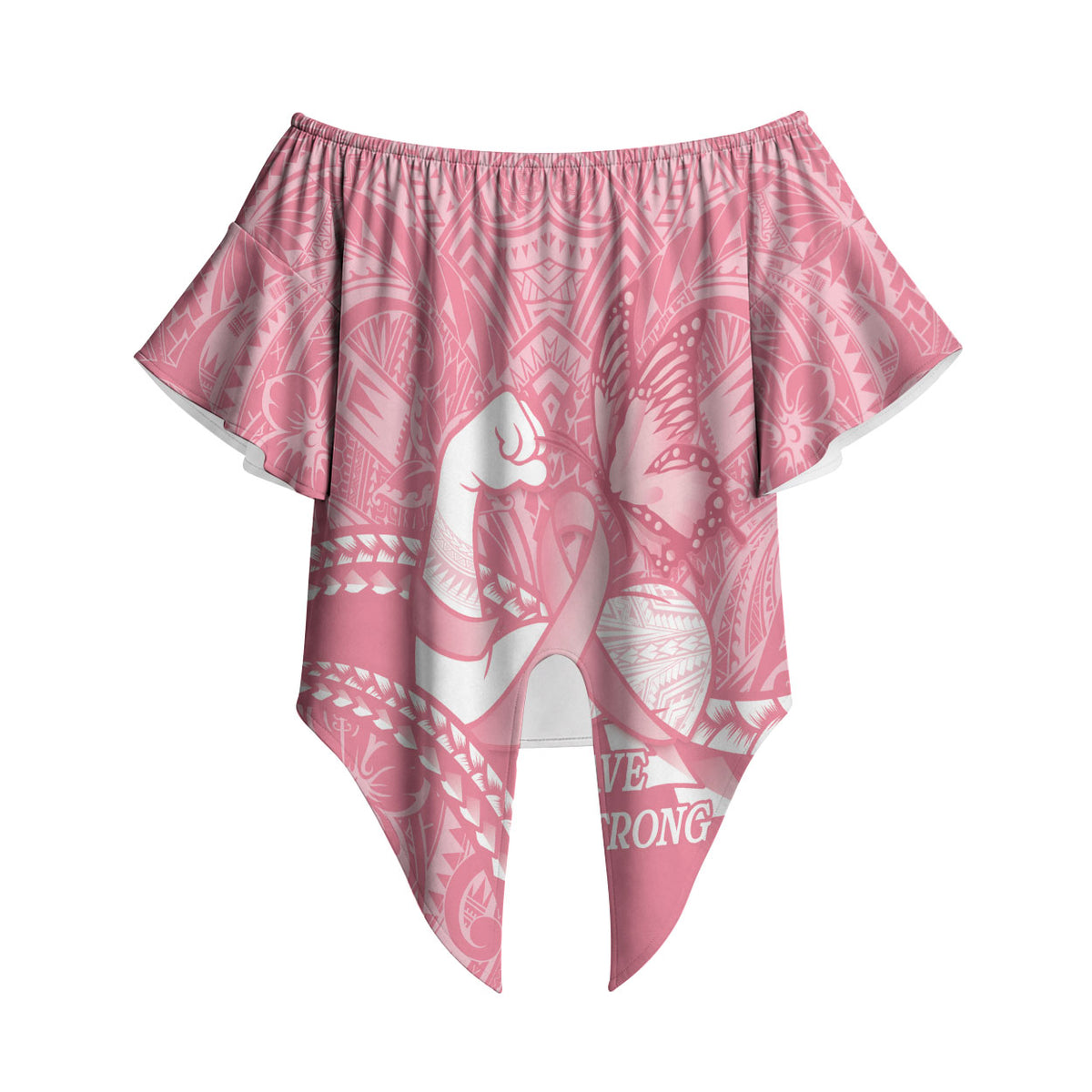 Personalised Polynesia Breast Cancer Awareness Off Shoulder Wrap Waist Top Brave Strong Butterfly Pink Ribbon LT14 - Polynesian Pride