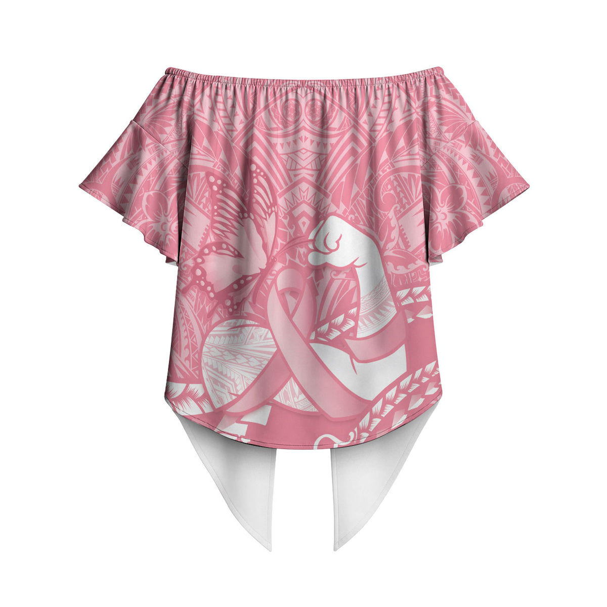Personalised Polynesia Breast Cancer Awareness Off Shoulder Wrap Waist Top Brave Strong Butterfly Pink Ribbon LT14 - Polynesian Pride