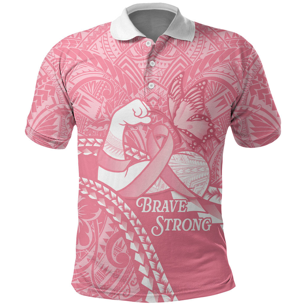 Personalised Polynesia Breast Cancer Awareness Polo Shirt Brave Strong Butterfly Pink Ribbon LT14 Pink - Polynesian Pride