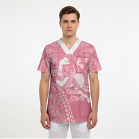 Personalised Polynesia Breast Cancer Awareness Scrub Top Brave Strong Butterfly Pink Ribbon LT14 - Polynesian Pride
