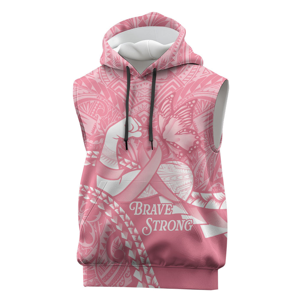 Personalised Polynesia Breast Cancer Awareness Sleeveless Hoodie Brave Strong Butterfly Pink Ribbon LT14 Pink - Polynesian Pride