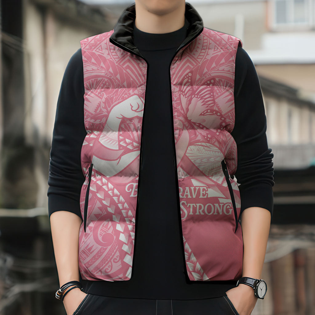 Personalised Polynesia Breast Cancer Awareness Sleeveless Puffer Jacket Brave Strong Butterfly Pink Ribbon LT14 - Polynesian Pride