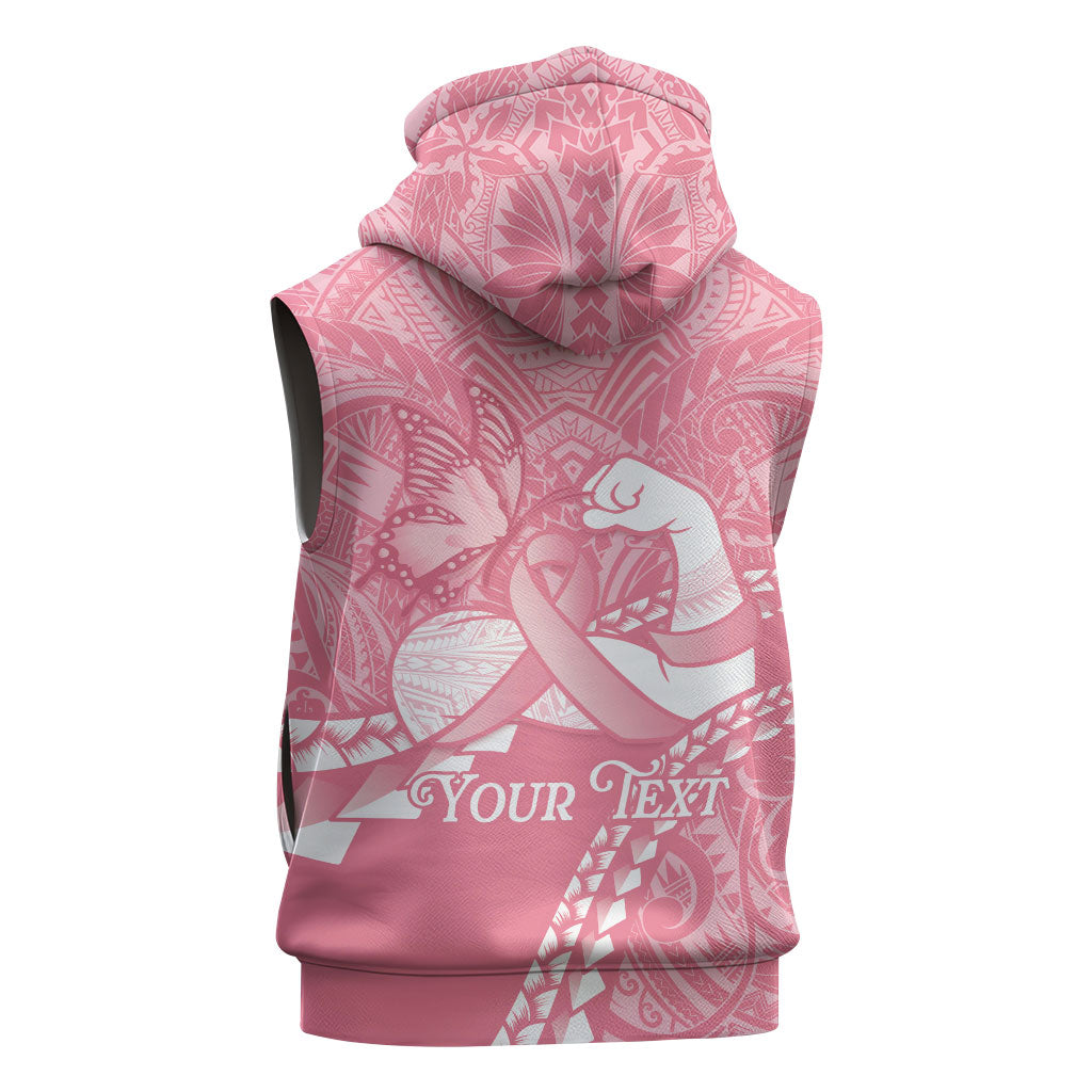 Personalised Polynesia Breast Cancer Awareness Sleeveless Zip Hoodie Brave Strong Butterfly Pink Ribbon LT14 - Polynesian Pride
