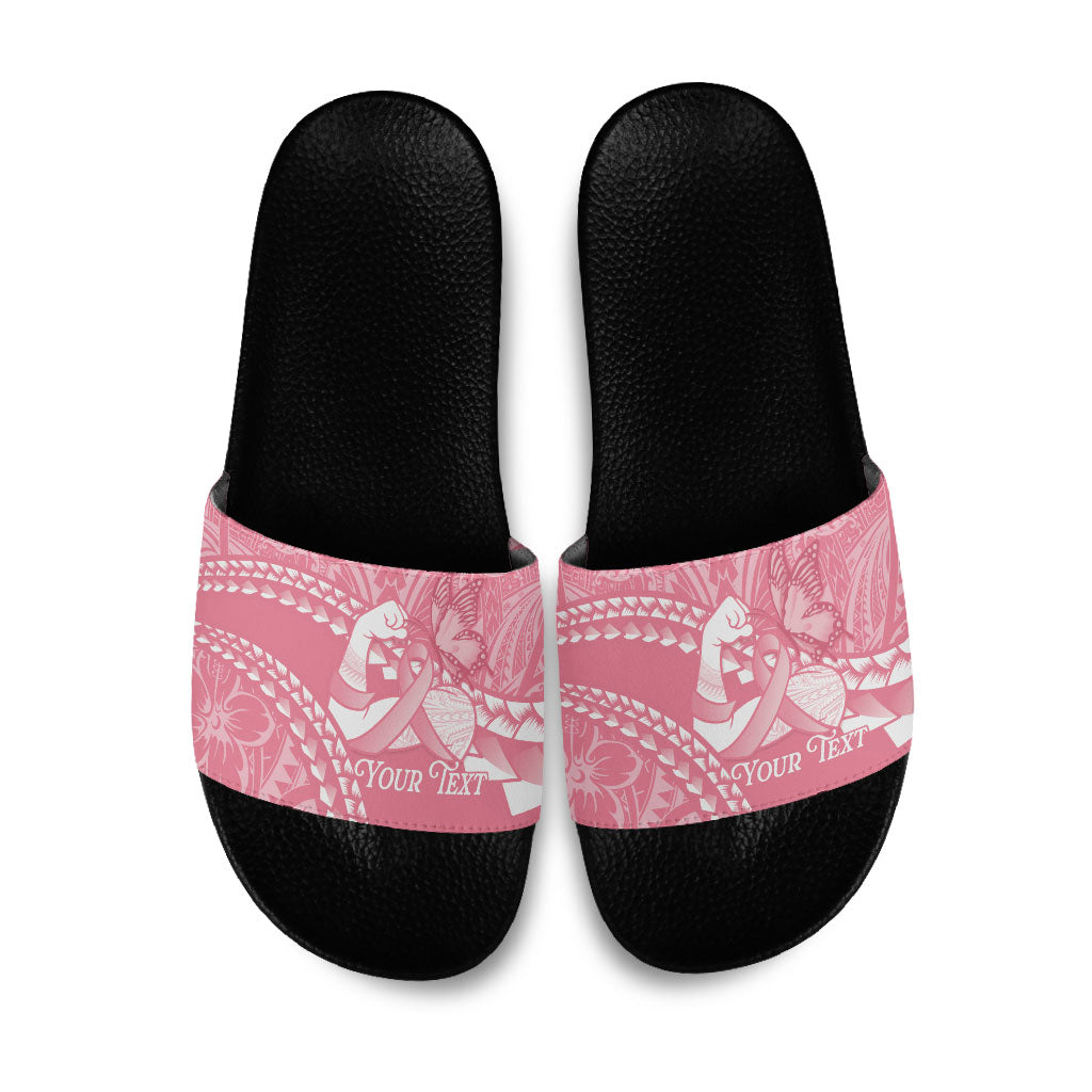 Personalised Polynesia Breast Cancer Awareness Slide Sandals Brave Strong Butterfly Pink Ribbon LT14 Pink - Polynesian Pride