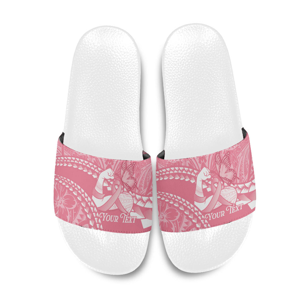 Personalised Polynesia Breast Cancer Awareness Slide Sandals Brave Strong Butterfly Pink Ribbon LT14 Pink - Polynesian Pride