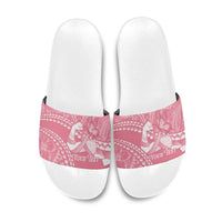 Personalised Polynesia Breast Cancer Awareness Slide Sandals Brave Strong Butterfly Pink Ribbon LT14 Pink - Polynesian Pride