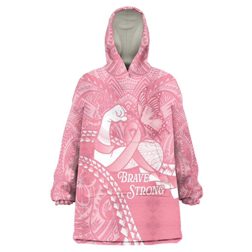 Personalised Polynesia Breast Cancer Awareness Wearable Blanket Hoodie Brave Strong Butterfly Pink Ribbon LT14 One Size Pink - Polynesian Pride