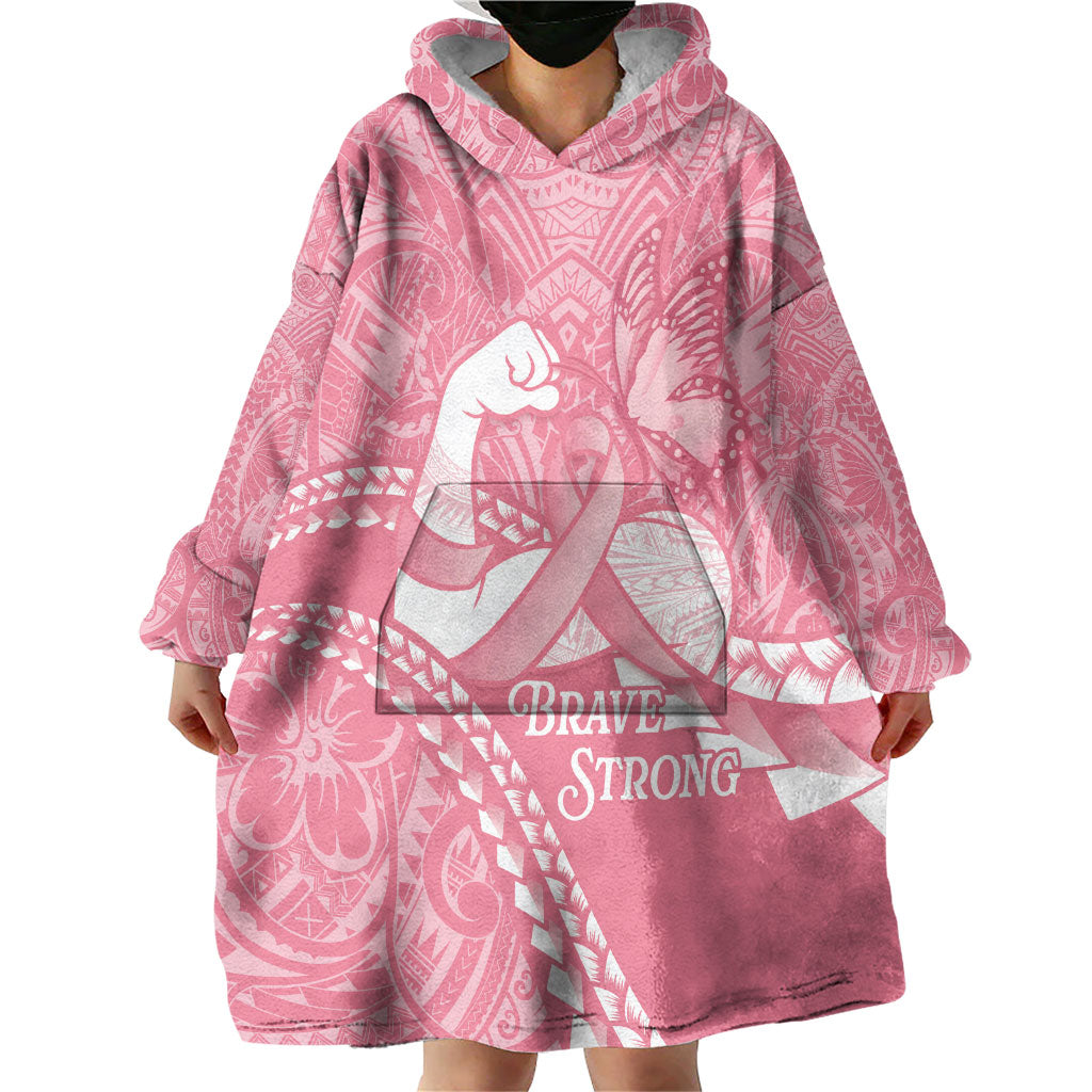 Personalised Polynesia Breast Cancer Awareness Wearable Blanket Hoodie Brave Strong Butterfly Pink Ribbon LT14 - Polynesian Pride