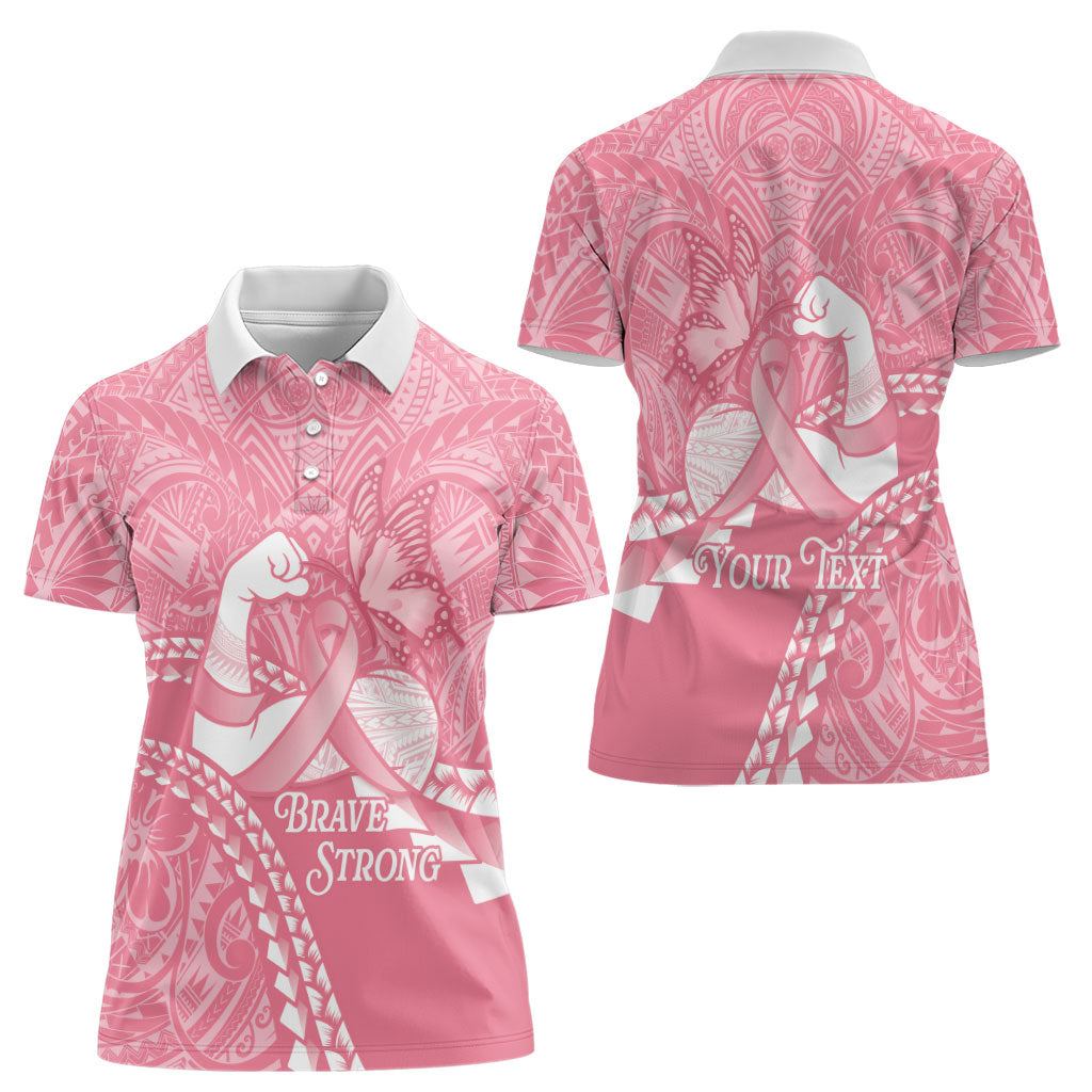 Personalised Polynesia Breast Cancer Awareness Women Polo Shirt Brave Strong Butterfly Pink Ribbon LT14 - Polynesian Pride