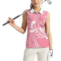 Personalised Polynesia Breast Cancer Awareness Women Sleeveless Polo Shirt Brave Strong Butterfly Pink Ribbon LT14 - Polynesian Pride