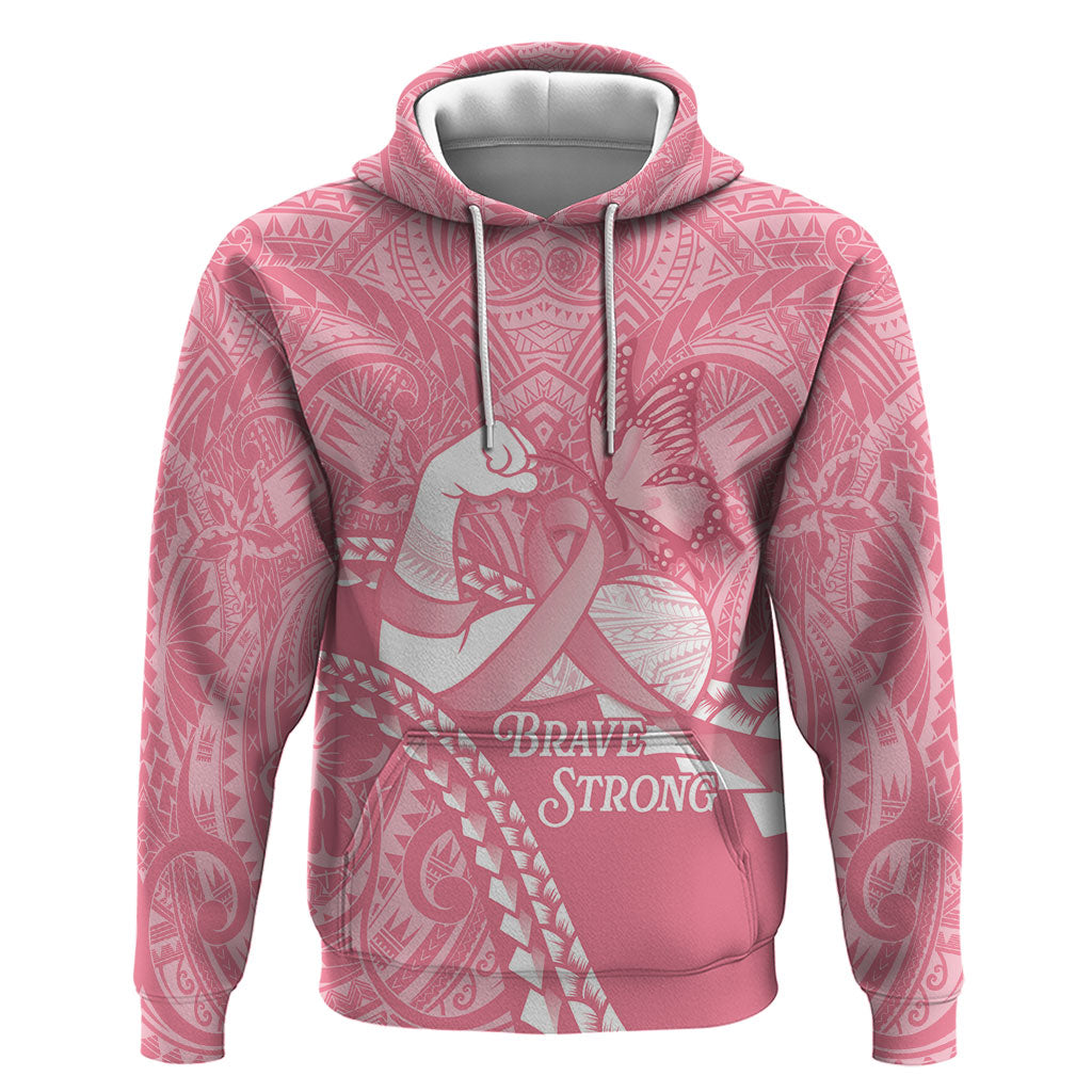 Personalised Polynesia Breast Cancer Awareness Zip Hoodie Brave Strong Butterfly Pink Ribbon LT14 Pullover Hoodie Pink - Polynesian Pride