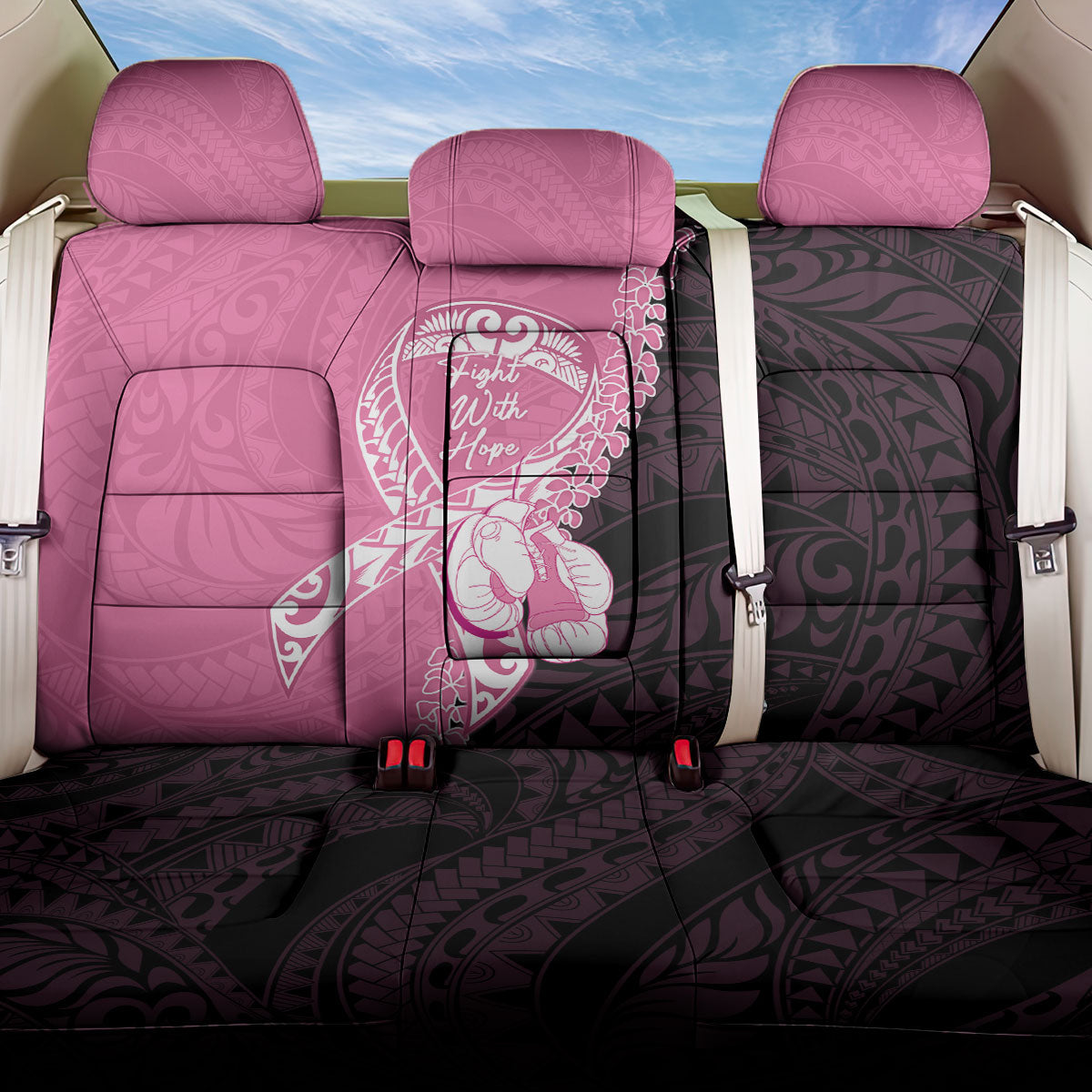 Polynesia Breast Cancer Awareness Back Car Seat Cover Fight With Hope Pink Ribbon Boxing Gloves LT14 One Size Pink - Polynesian Pride