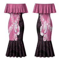 Personalised Polynesia Breast Cancer Awareness Couples Matching Mermaid Dress and Long Sleeve Button Shirt Fight With Hope Pink Ribbon Boxing Gloves LT14 - Polynesian Pride