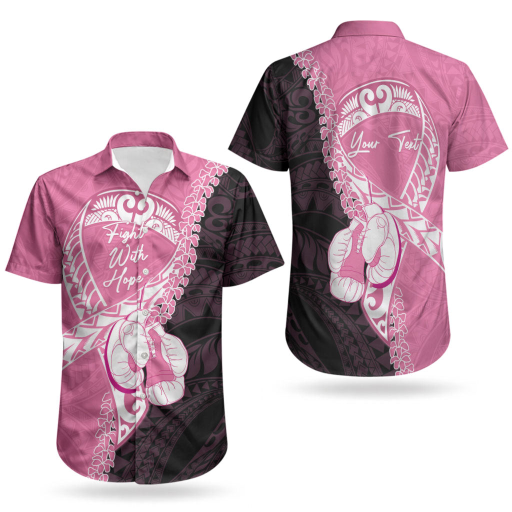 Personalised Polynesia Breast Cancer Awareness Couples Matching Off Shoulder Maxi Dress and Hawaiian Shirt Fight With Hope Pink Ribbon Boxing Gloves LT14 - Polynesian Pride
