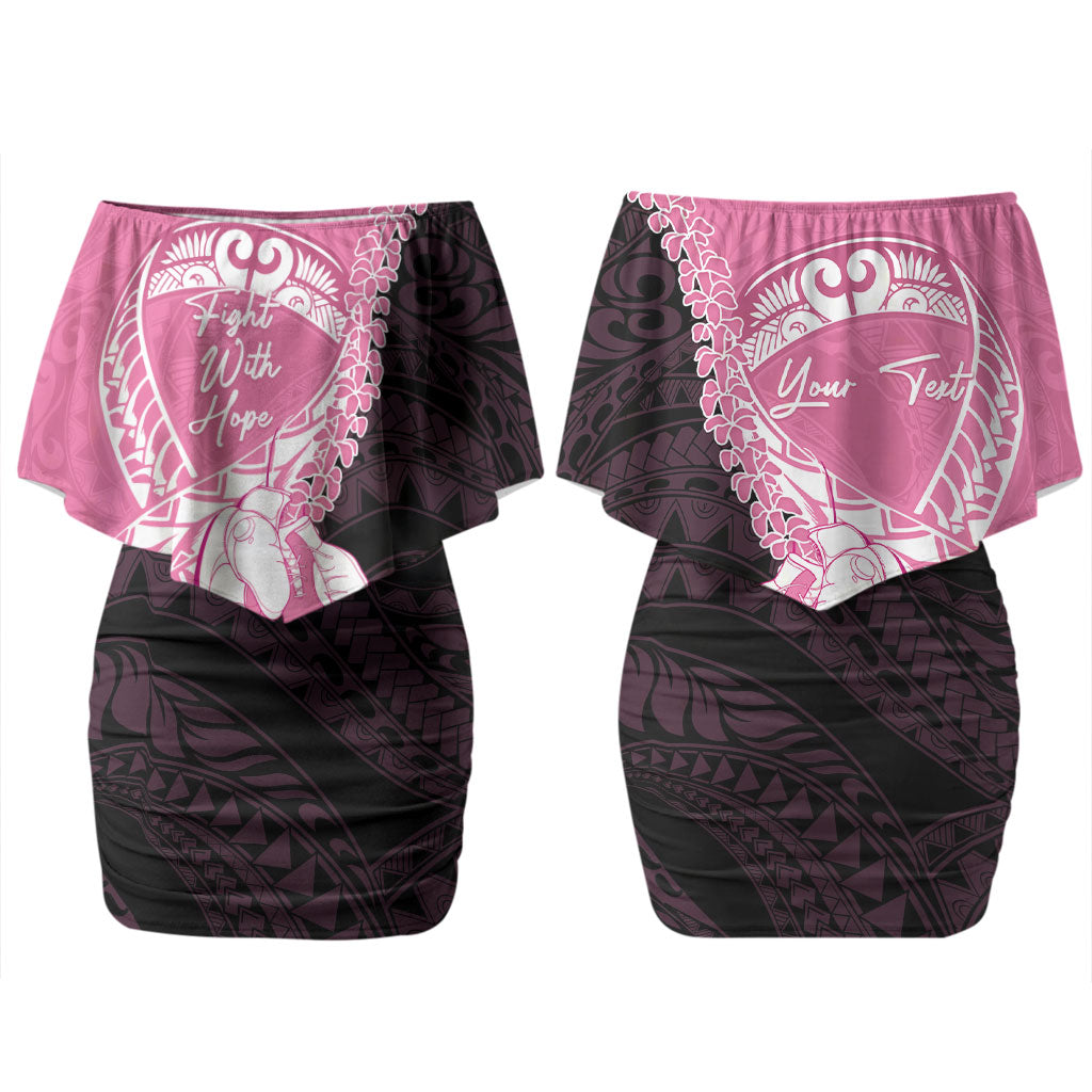 Personalised Polynesia Breast Cancer Awareness Couples Matching Off Shoulder Short Dress and Hawaiian Shirt Fight With Hope Pink Ribbon Boxing Gloves LT14 - Polynesian Pride