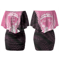 Personalised Polynesia Breast Cancer Awareness Couples Matching Off Shoulder Short Dress and Hawaiian Shirt Fight With Hope Pink Ribbon Boxing Gloves LT14 - Polynesian Pride