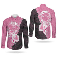 Personalised Polynesia Breast Cancer Awareness Couples Matching Short Sleeve Bodycon Dress and Long Sleeve Button Shirt Fight With Hope Pink Ribbon Boxing Gloves LT14 - Polynesian Pride