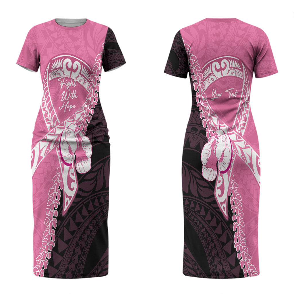 Personalised Polynesia Breast Cancer Awareness Couples Matching Short Sleeve Bodycon Dress and Long Sleeve Button Shirt Fight With Hope Pink Ribbon Boxing Gloves LT14 - Polynesian Pride