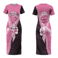 Personalised Polynesia Breast Cancer Awareness Couples Matching Short Sleeve Bodycon Dress and Long Sleeve Button Shirt Fight With Hope Pink Ribbon Boxing Gloves LT14 - Polynesian Pride