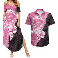 Personalised Polynesia Breast Cancer Awareness Couples Matching Summer Maxi Dress and Hawaiian Shirt Fight With Hope Pink Ribbon Boxing Gloves LT14 Pink - Polynesian Pride