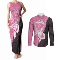 Personalised Polynesia Breast Cancer Awareness Couples Matching Tank Maxi Dress and Long Sleeve Button Shirt Fight With Hope Pink Ribbon Boxing Gloves LT14 Pink - Polynesian Pride