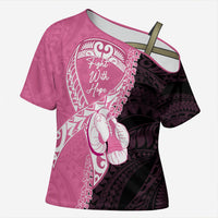 Personalised Polynesia Breast Cancer Awareness Cross Shoulder Shirt Fight With Hope Pink Ribbon Boxing Gloves LT14 Female Pink - Polynesian Pride